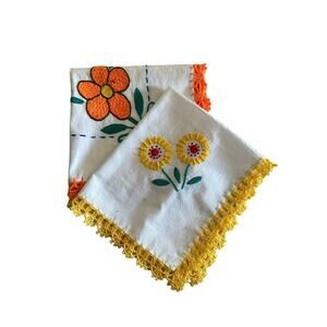 hand embroidered dish towels 2 pc 16 x 18 inches